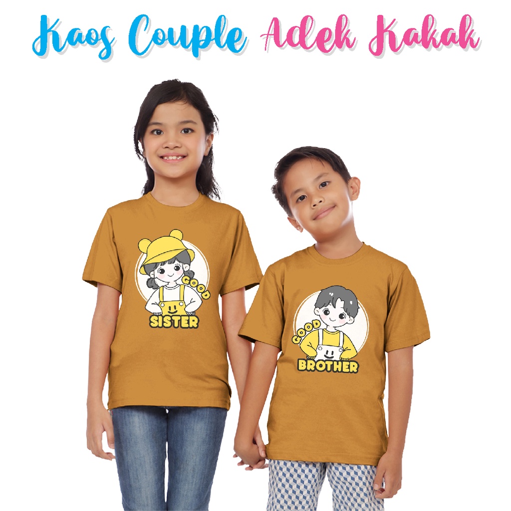 Kaos Couple Adik Kaka Anak 1-12 Tahun Laki Laki Perempuan Unisex Sibling Tee Series Warna Almond