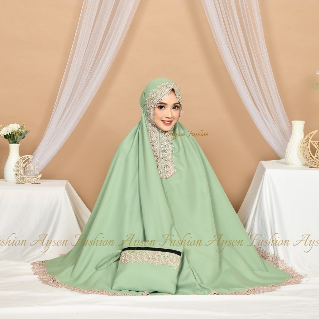 Mukena Dewasa Inayah Series 2 in 1 Resleting Katun Polos Renda