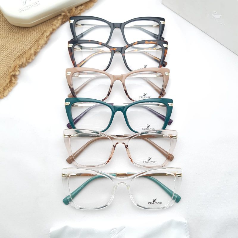 frame kacamata cat eye wanita bahan plastik dengan batang kaki besi
