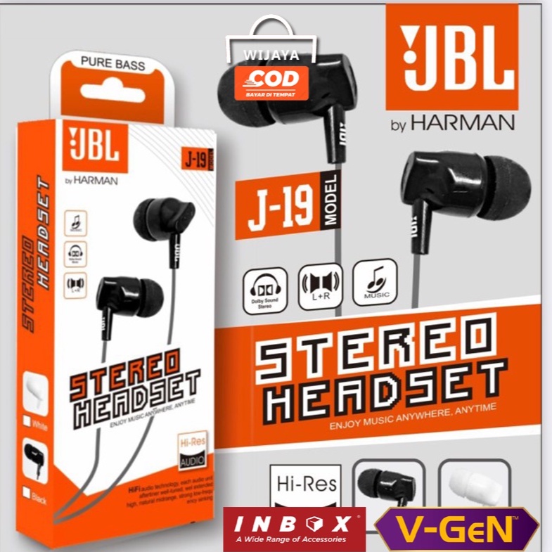 HEADSET JBL J 19 J-19 HARMAN (NG) STEREO EARPHONE ORIGINAL