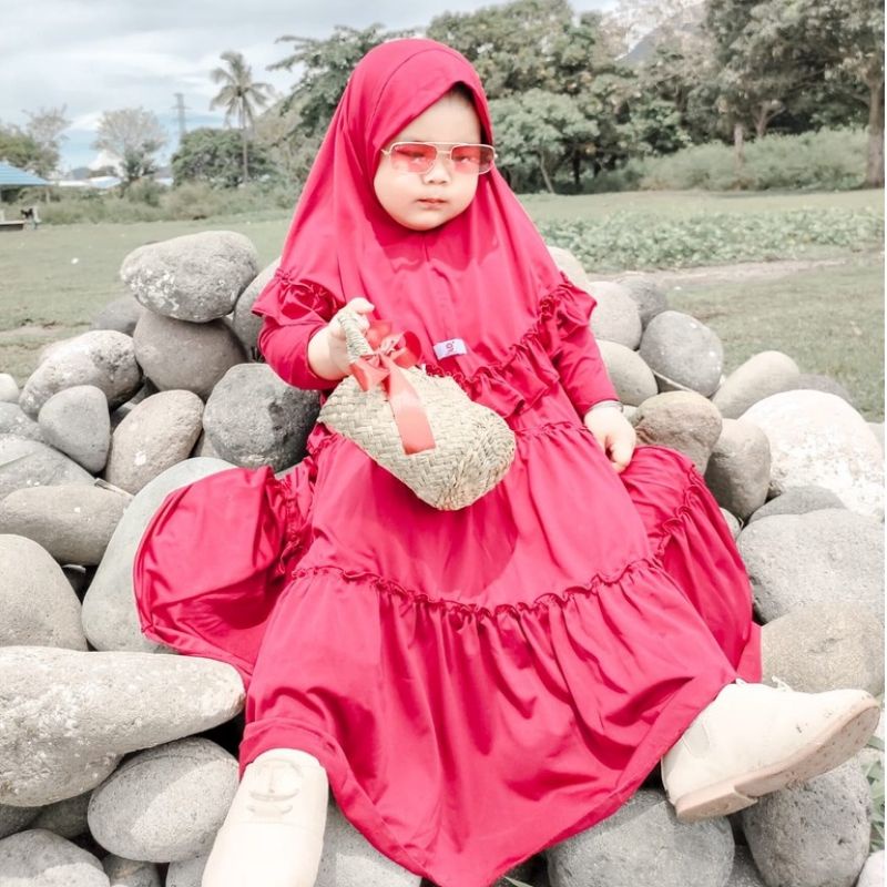 GAMIS ANAK TERBARU 1-9 TAHUN JERSEY PREMIUM SET HIJAB SYAR'I REMPEL SUSUN /GAMIS ANAK PEREMPUAN/MODEL GAMIS ANAK