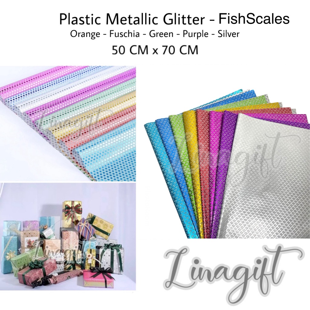 ( 3 Lembar ) PLASTIC METALLIC GLITTER FISH SCALES - PLASTIK GLITER METALIK SHINY MENGKILAP SIRIP SISIK IKAN SILVER GOLD EUSTHATIC CLASSIC VINTAGE