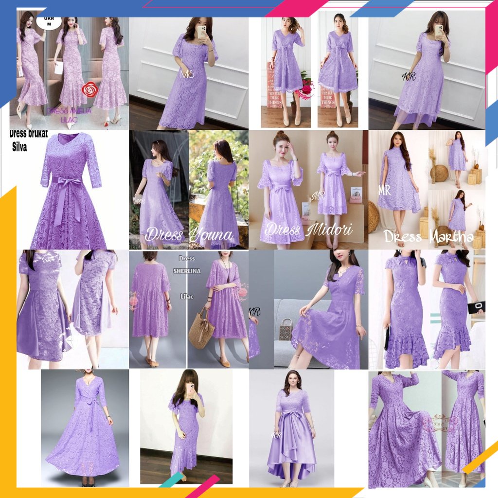 12.12 MEGA SALE NATAL DAN TAHUN BARU 2022 /Dress party brukat ungu / Dress Lilac wanita / Dress nata