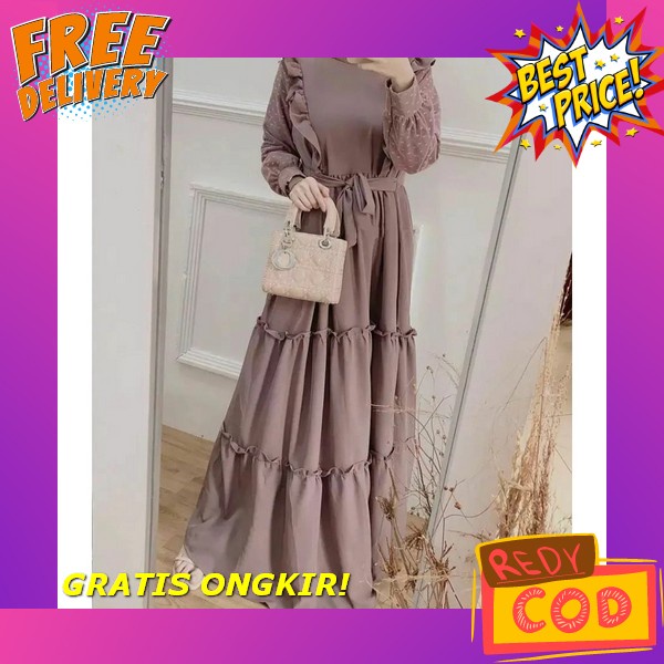 Abraashop - Ayeena Gamis Ceruty Babydoll M L Xl Kondangan Jumbo Baju Gamis Wanita Terbaru 2022 / Baj