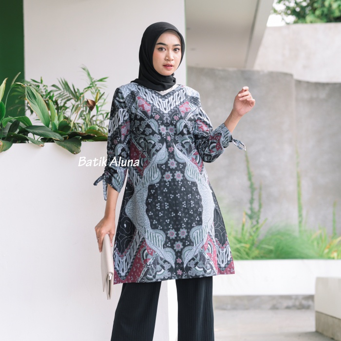 Baju Batik Wanita Lengan Panjang Modern Tunik Premium Bahan Katun Terbaru Kekinian Batik Modern Wanita Jumbo Atasan Batik Wanita Kantor Batik Cewek Modern Couple FASHION BATIK ALUNA