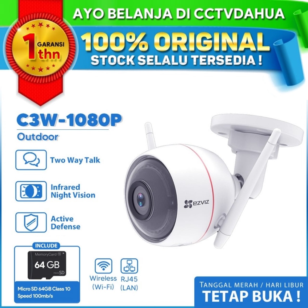 EZVIZ HUSKY AIR C3W 1080P FREE MICRO SD 64GB WiFi GARANSI RESMI 1 THN