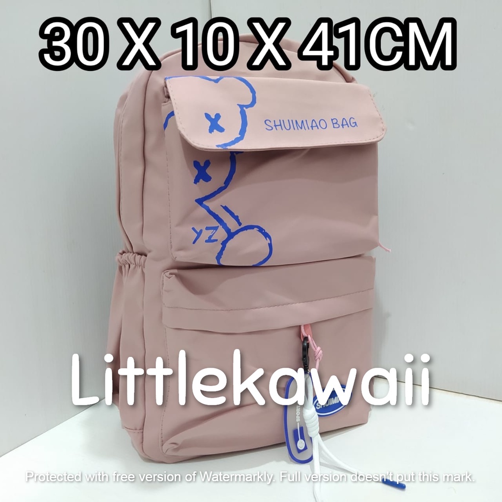 LK/Tas Ransel Laptop Backpack Parasut Sekolah Fashion Casual Anak Remaja Bear Gantungan Import