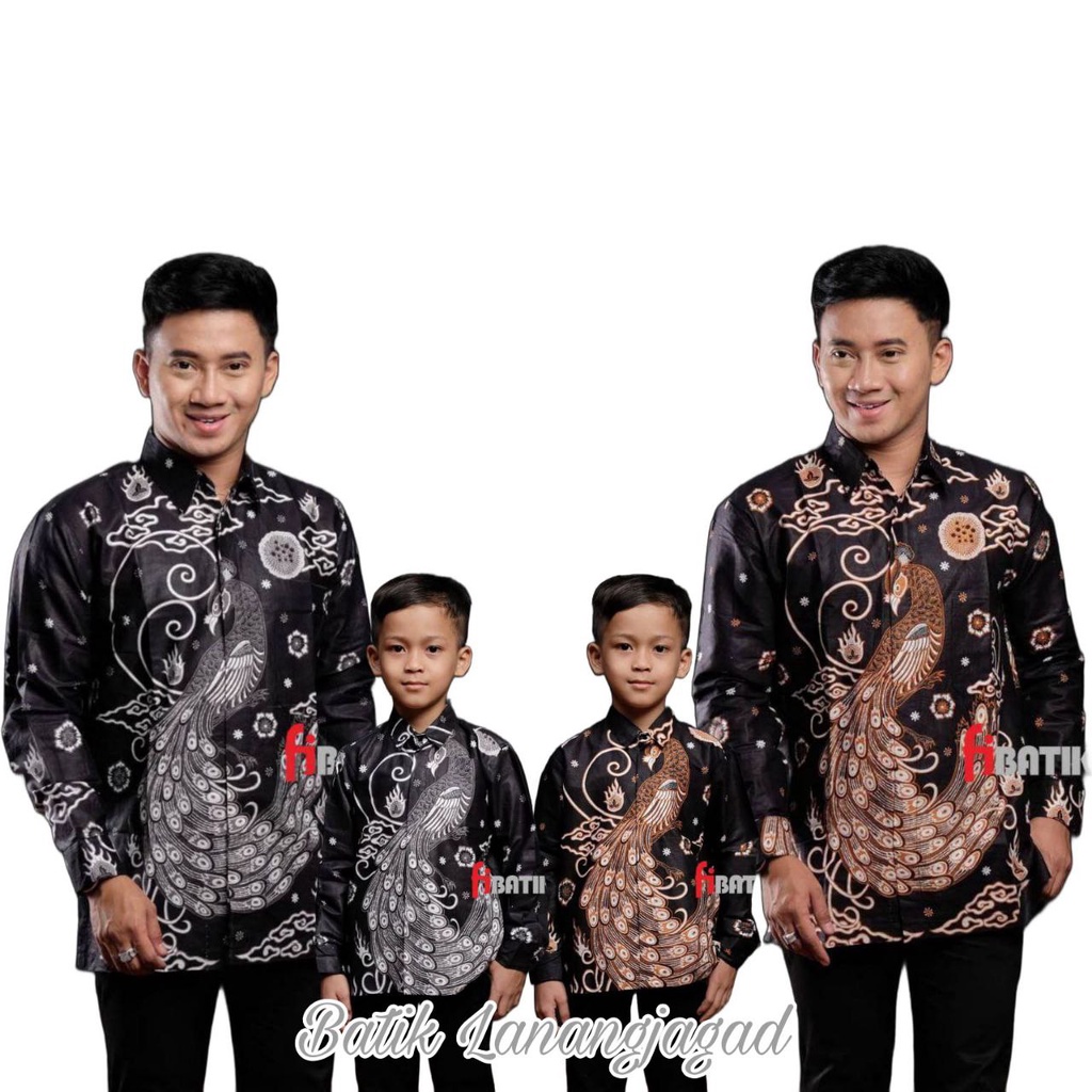 Batik Pria Couple Batik Ayah dan Anak Laki Laki Kemeja Batik Anak Cowok Motif Mrak Warna Hitam