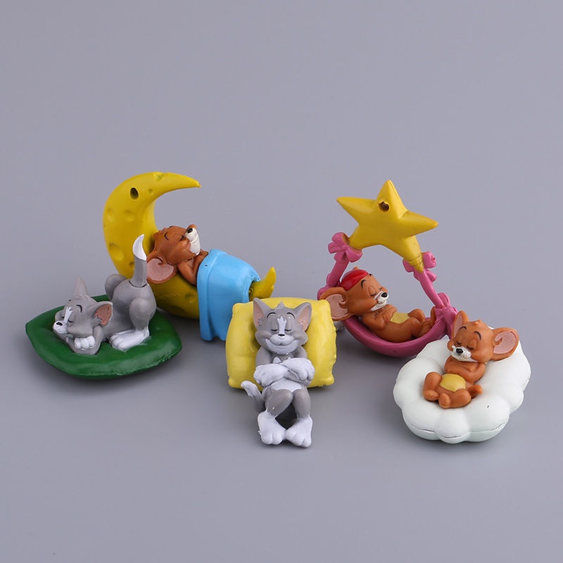 Tom Sleep Figure And Jerry Model Mainan Anak 5PCS Bahan DIY Ornament