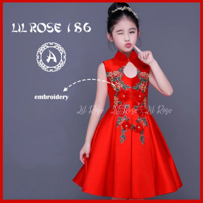 Dress merah cheongsam anak perempuan/gaun merah cheongsam anak