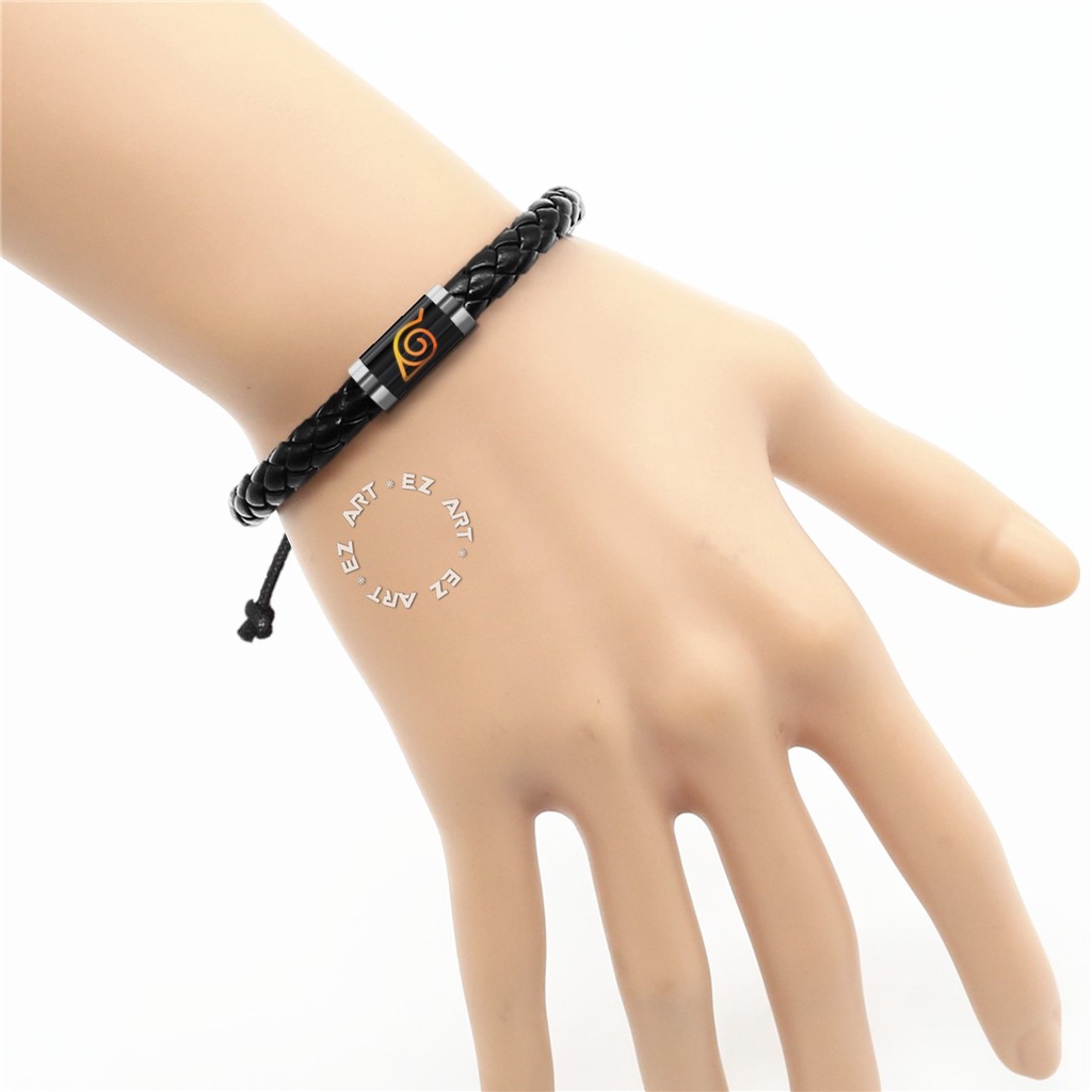 GELANG SIMPLE ANIME NARUTO LOGO AKATSUKI SHARINGAN RINEGAN TALI KULIT KEPANG GAMBAR KACA EPOXY TABUNG STAINLESS STEEL