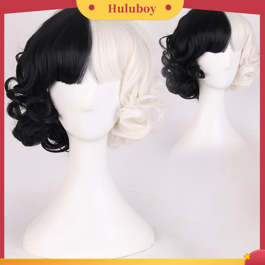Wig Cosplay Model Gelombang Warna Hitam Putih Untuk Wanita