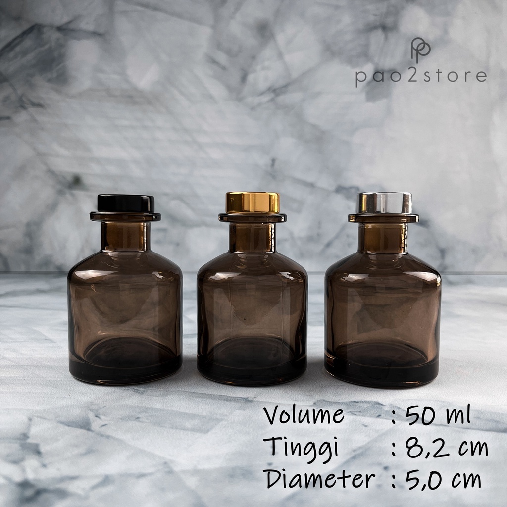 Botol Reed Diffuser 50ml Kaca Tebal Amber Coklat / Hitam Transparan - Vas / Belly Pot - Pengharum Ruangan Aromatherapy