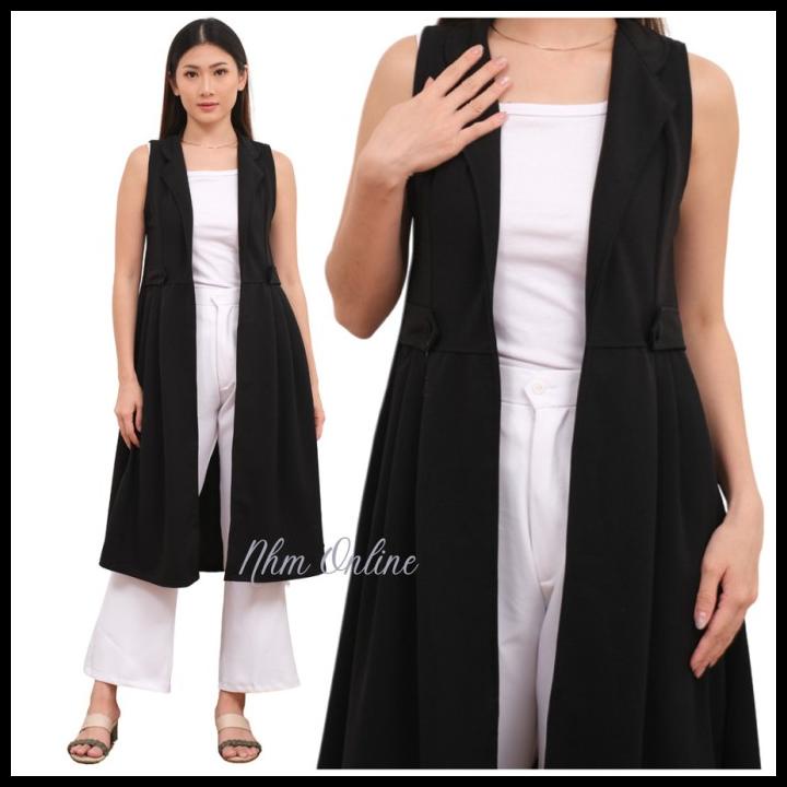 Outer Wanita Polos 702 Tunik Tanpa Lengan Cardigan - Hitam