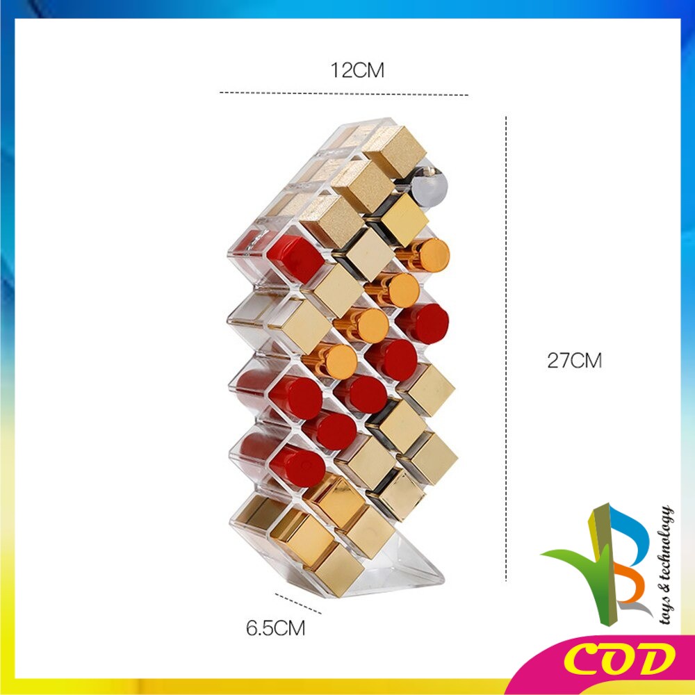 RB-K7 Kotak Lipstik Acrylic 28 Slot Rak Tempat Lipstik Alat Kosmetik Lipstick Organizer Rak Makeup