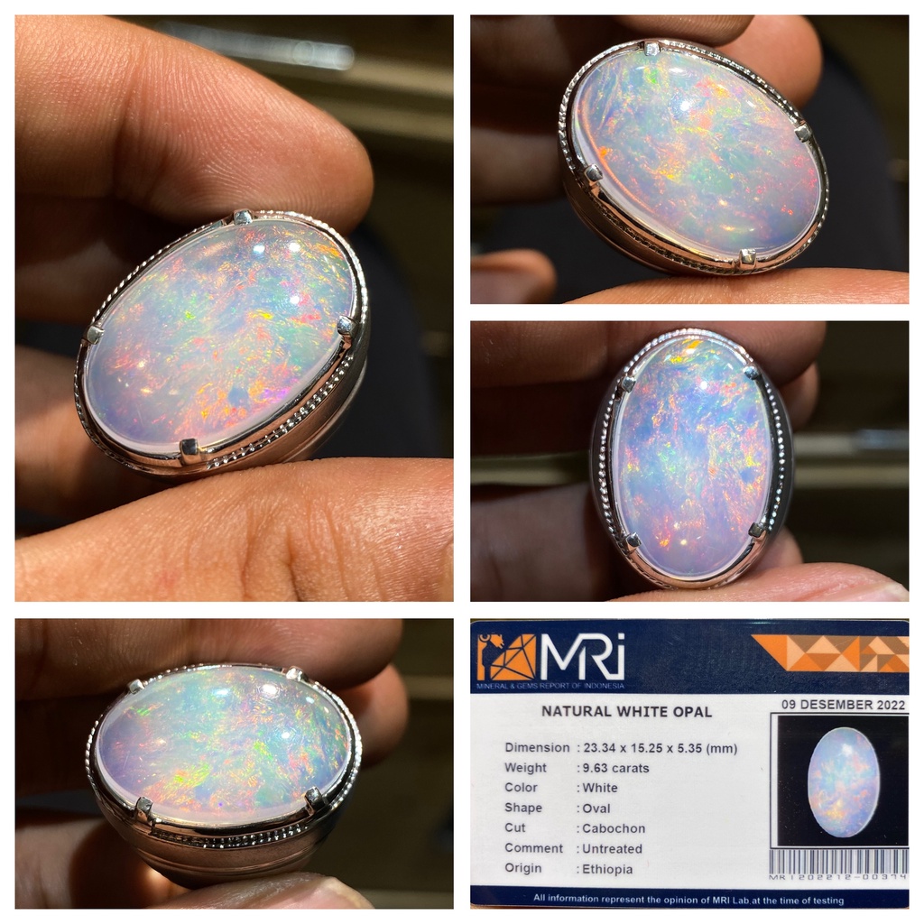 Natural 9.63ct White Opal Kalimaya Susu Ring Perak Polos full Jarong