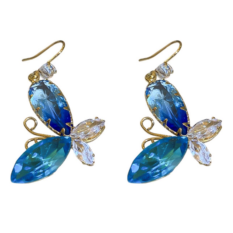 Anting Fringe Permata Kupu-Kupu Biru Temperamen Vintage Elegan Untuk Wanita Korea Fashion Earring Pesta Perhiasan Hadiah