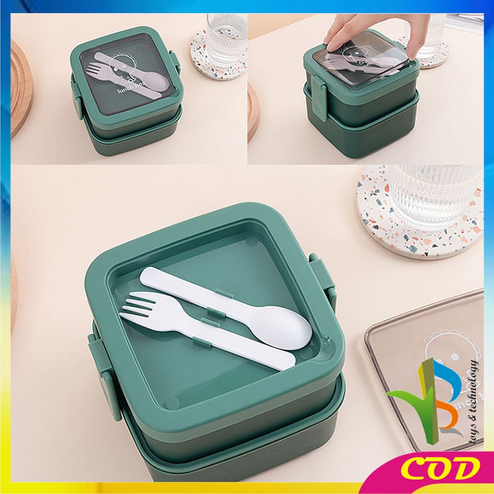 RB-C695 Lunch Box Set Tempat Makan 2 Susun Stackable BPA FREE / Kotak Bento Tingkat Dengan Sendok Garpu Set Portable