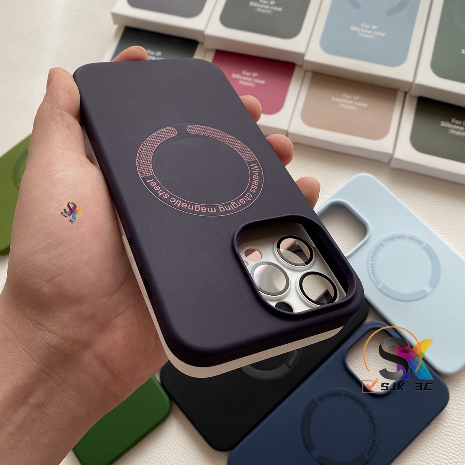 Mewah Plating Magnet Hitam Biru Tua Ungu silica gel magnetic case Untuk iPhone 11 Pro Max 12 Pro Max 13 Pro Max 14 Pro Max Silikon Cair Pengisian Magnetik Casing Handphone