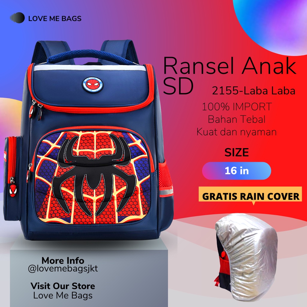 LMB Tas Anak Sekolah Laki Laki SD Import Bahan Nilon Premium Karakter Superhero Timbul 6D Tebal Gratis Raincover