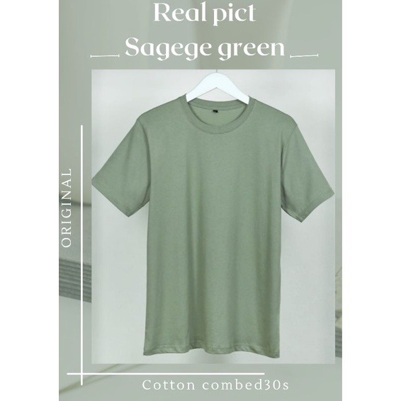 baju kaos Polos anak Cotton combed Lengan panjang dan Lengan pendek Cewek cowok warna Sage green , p