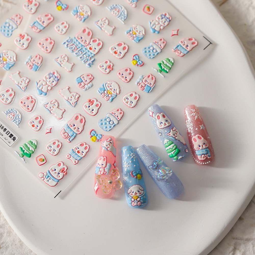 AUGUSTINA Agustina Stiker Kuku Imlek Wanita 3D Relief Tahun Baru Nail Art Manicure Aksesoris Karakter Cina Dekorasi Nail Art