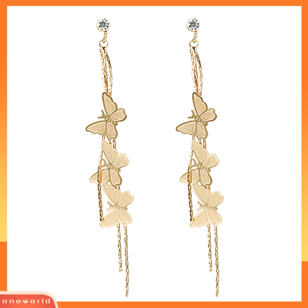 [WONE] Fashion Wanita Kupu-Kupu Rumbai Panjang Menjuntai Berlian Imitasi Stud Earrings Jewelry