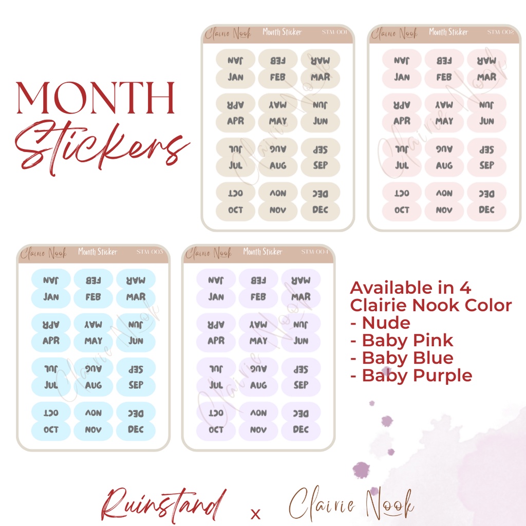 

Month Sticker Label Warna - Dekorasi Bullet Journal Clairie Nook