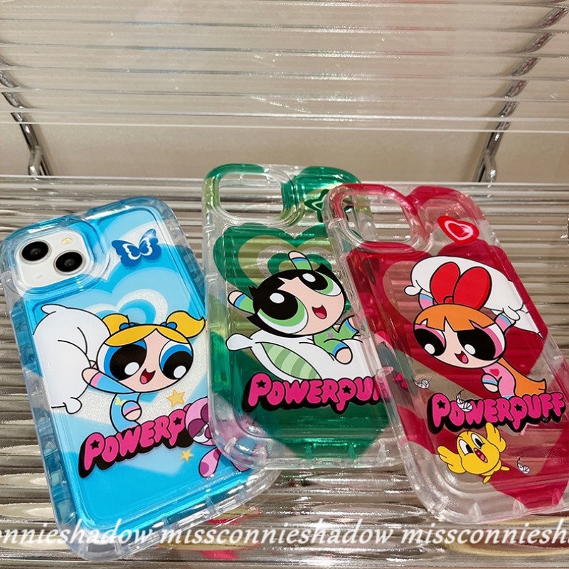 IPHONE Shockproof Airbag Case Kompatibel Untuk Iphone7 8 6 6S Plus 11 14 13 12 Pro MAX XR X XS MAX Kartun Lucu The Powerpuff Gadis Sweet Love Heart Clear Soft TPU Back Cover