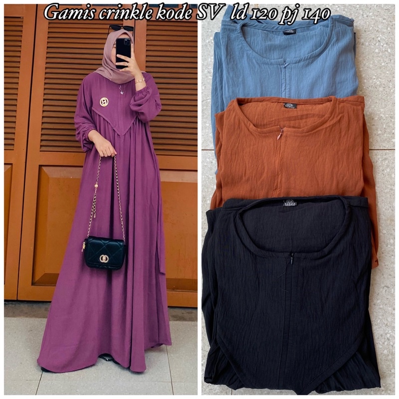 Gamis SV / gamis polos crinkle / gamis polos busui / gamis polos jumbo