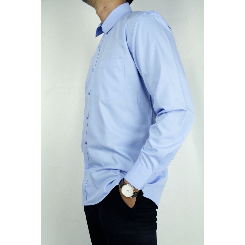 COD Kemeja Kerja Pria Formal STANLEY ADAMS Reguler Fit Lengan Panjang Biru Muda Polos / Light Blue 03 100% Original Brand