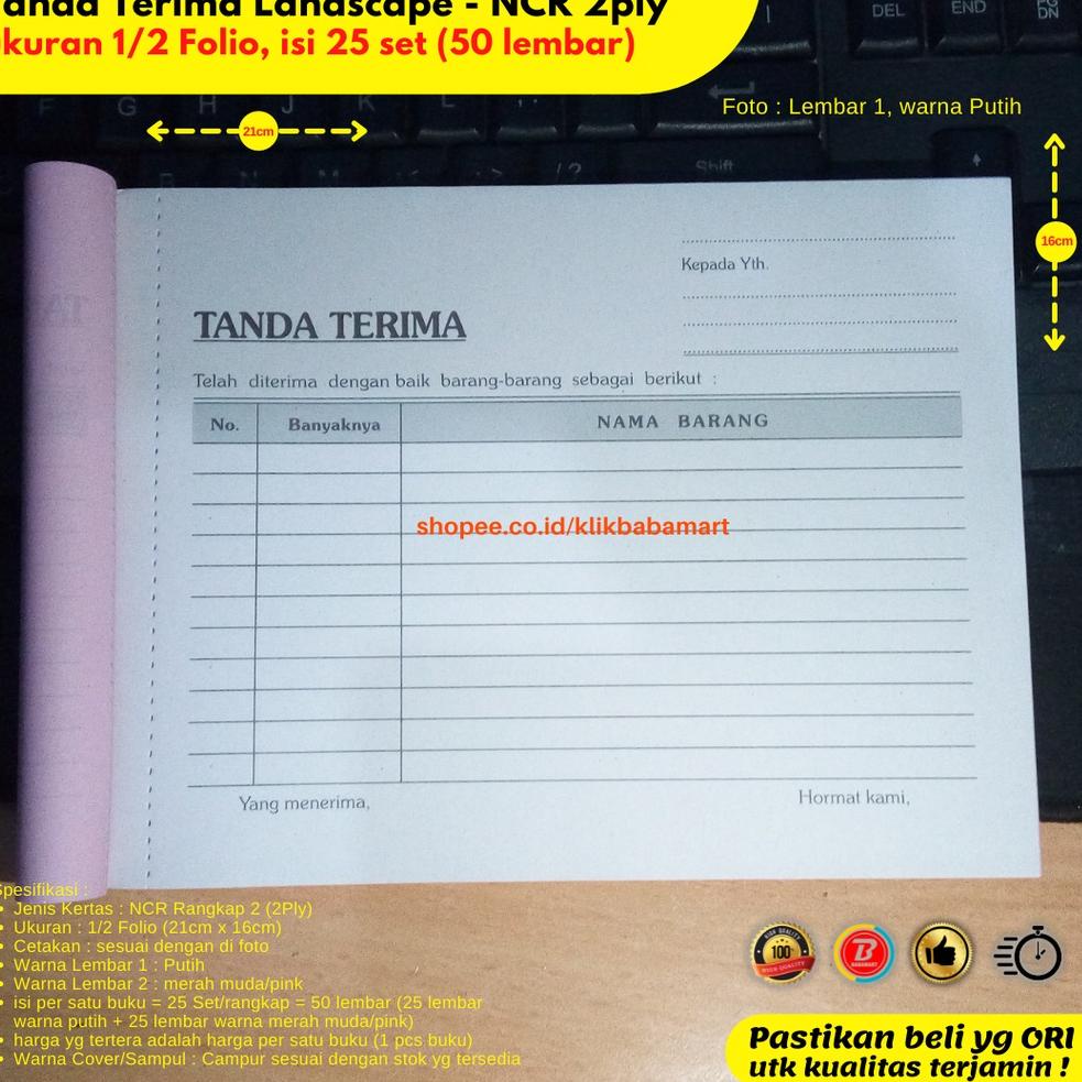 

Seri-Q88W☛| BUKTI TANDA TERIMA BARANG LANDSCAPE 1/2 FOLIO 2 RANGKAP 2 PLY PUTIH MERAH murah