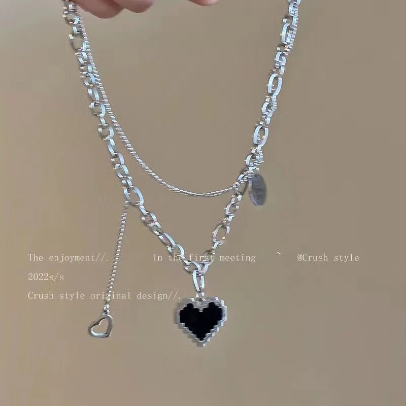 Fashion Cinta Ganda Batu Permata Kalung Untuk Wanita Vintage Perak Choker Rantai Liontin Perhiasan Aksesoris-1