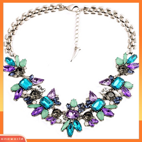 [WONE] Women's Rhinestone Flower Cluster Bib Pendant Choker Rantai Pesona Liontin Kalung