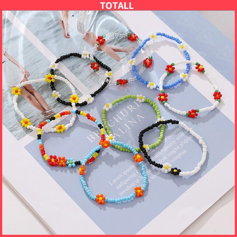 COD Anyaman gelang kaki manik-manik beras warna-warni Gaya pantai Bohemian daisy gelang kaki wanita-Totall