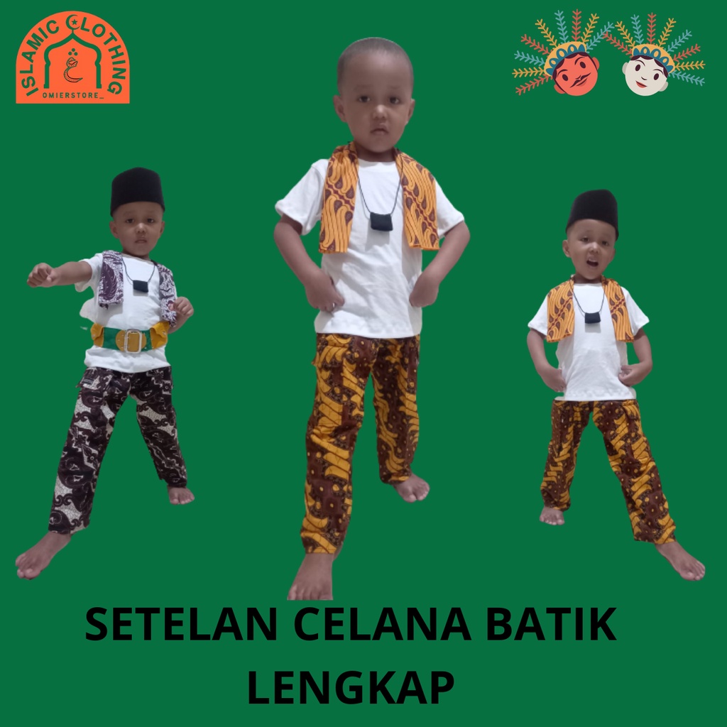 SETELAN CELANA BATIK BOIM ANAK SAMPAI DEWASA LENGKAP I BAJU ADAT BETAWI I SELENDANG BATIK