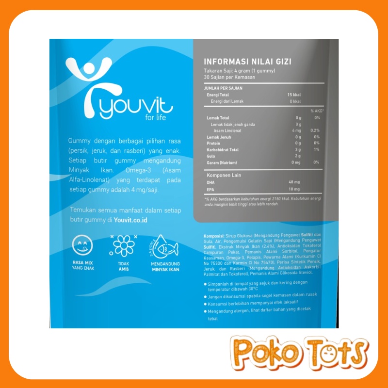 Youvit Omega 3 Anak isi 7 &amp; 30 Gummies With DHA, EPA dan ALA Multivitamin Kecerdasan Anak