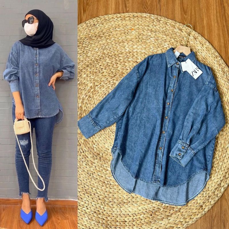 ATASAN KEMEJA DENIM WANITA // KEMEJA JEANS WANITA TERBARU // KEMEJA DENIM OVERSIZE WANITA //KEMEJA DENIM WANITA BLOUSE KOREA STYLE JAKET ATASAN OVERSIZE