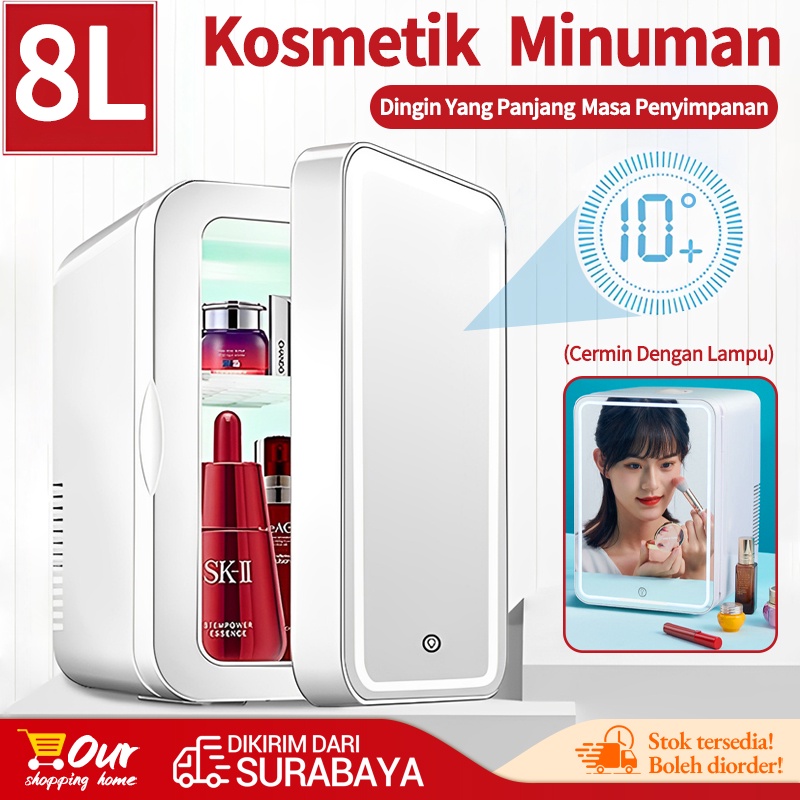 8L kulkas mini portable kecil kosmetik / skincare fridge kecil cermin  skincare mini fridge type mirror square