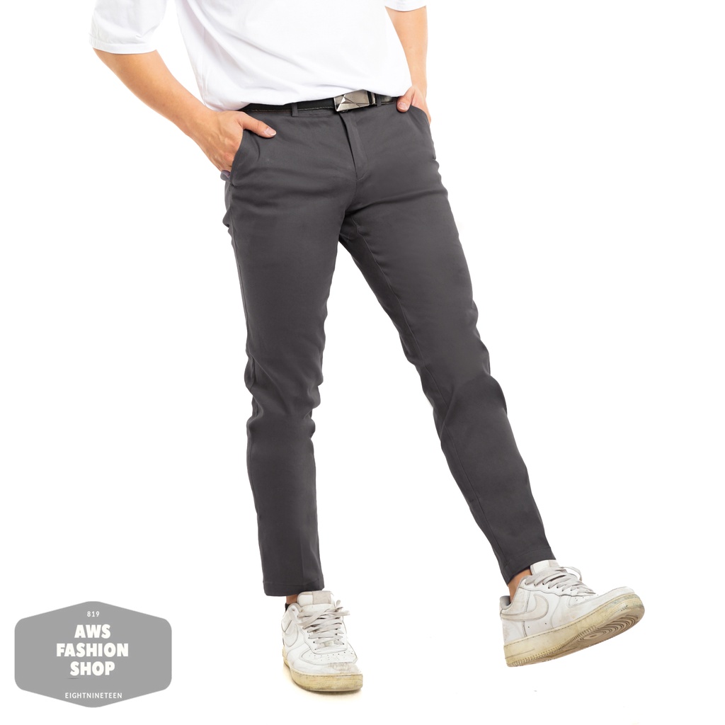 Celana Chino Panjang Pria Celana Panjang Pria Chino Abu Tua Dark Grey Celana Slimfit Slim Fit