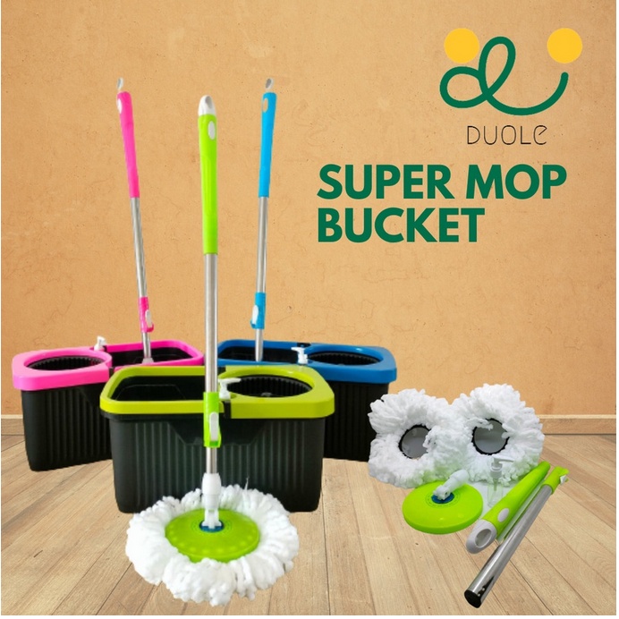 TERMURAH !!! Alat Pel Lantai Kain Fiber Dengan Ember Spin Mop Mencuci dan Membilas / Alat Pembersih Lantai Super MOP Bucket Alat Pel Mop Praktis dan Berkualitas