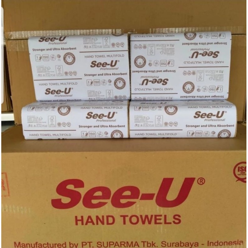 1 Dus Tisu See-U Profesional Hand Towel Multifold Premium putih | 1 pack 150 sheets bungkus BIRU/UNG