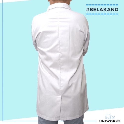 UNIWORKS Jas Laboratorium Lengan Panjang Karet Seri WRST Warna Putih dengan Karet di Pergelangan