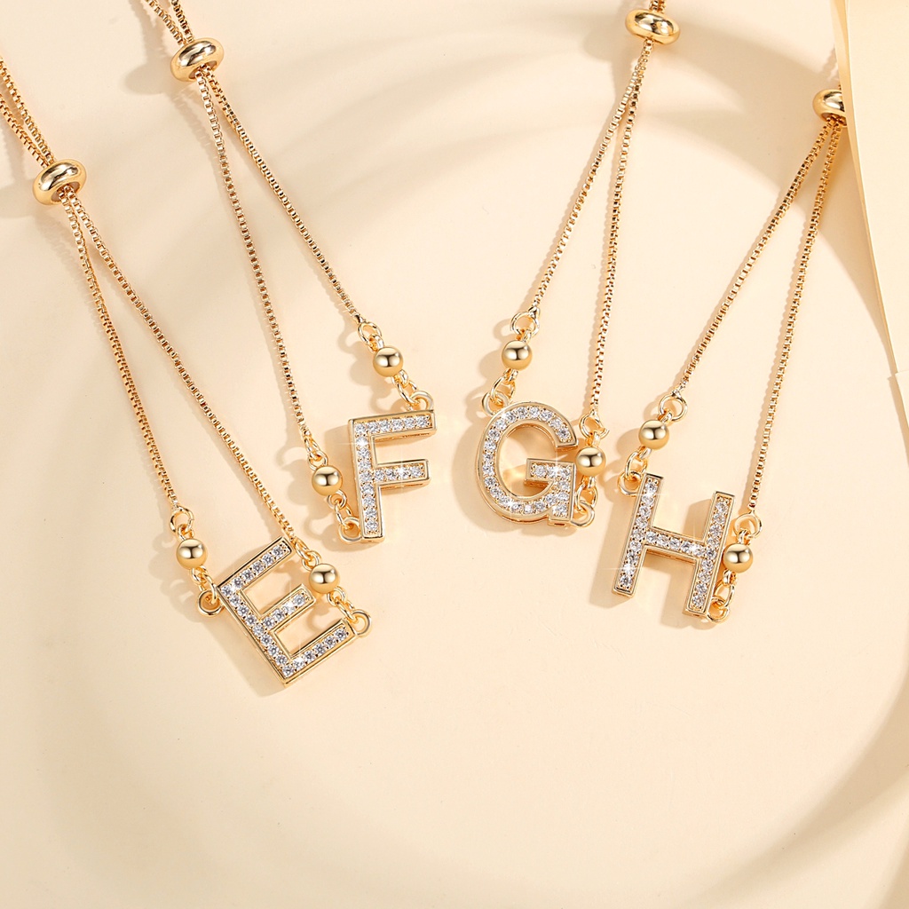 Y888 【Barang spot】Gelang Serut  Titanium Wanita Huruf Anti Karat 18k Lapis Emas  Berlian Gelang Adjustable Fashion Aksesoris