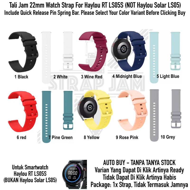 PWK Tali Jam Tangan Haylou RT LS05S (BUKAN LS05) - Strap 22mm Silikon Rubber Warna