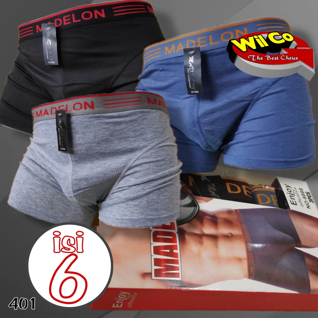 K401S - (DIJUAL PER 6 Pcs) CELANA DALAM BOXER PRIA MADELON IMPORT SIZE M - XL