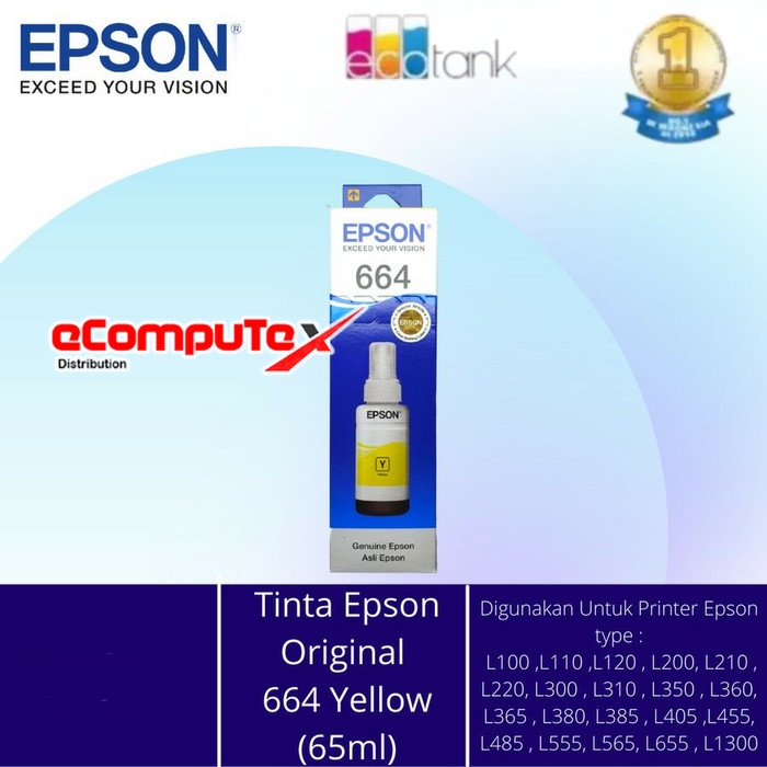 TINTA EPSON 664 YELLOW T664 KUNING ORIGINAL RESMI FOR L100 L210 L1300