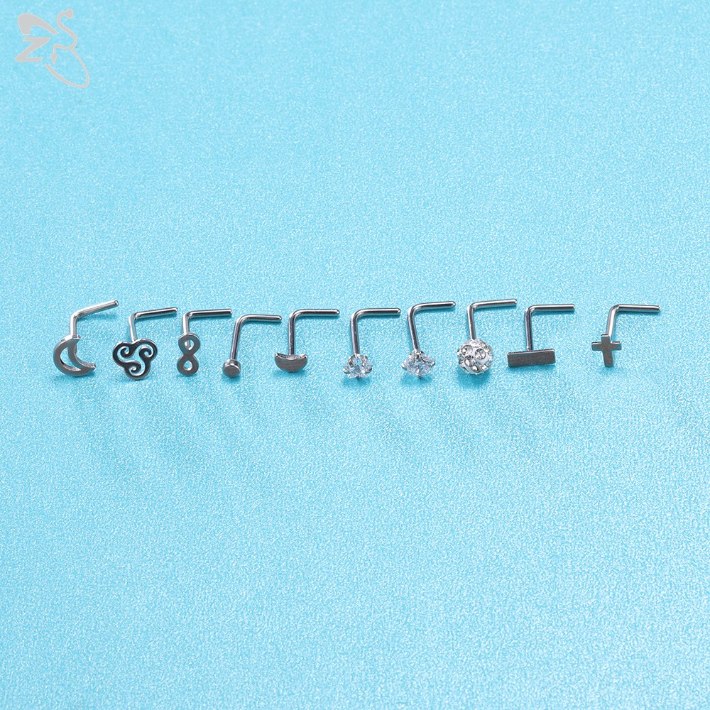 40-60pcs/lot Set Tindik Hidung Kristal Warna Stainless Steel C-Shape Nose Rings L Shape Nose Stud Set 20G Tindik Hidung