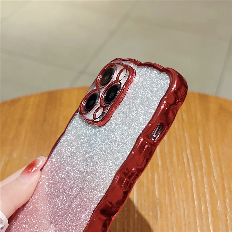 Luxury Silikon shiny soft shell phone case Kompatibel Untuk iphone 14 13 12 11promax wave border shockproof back cover casing