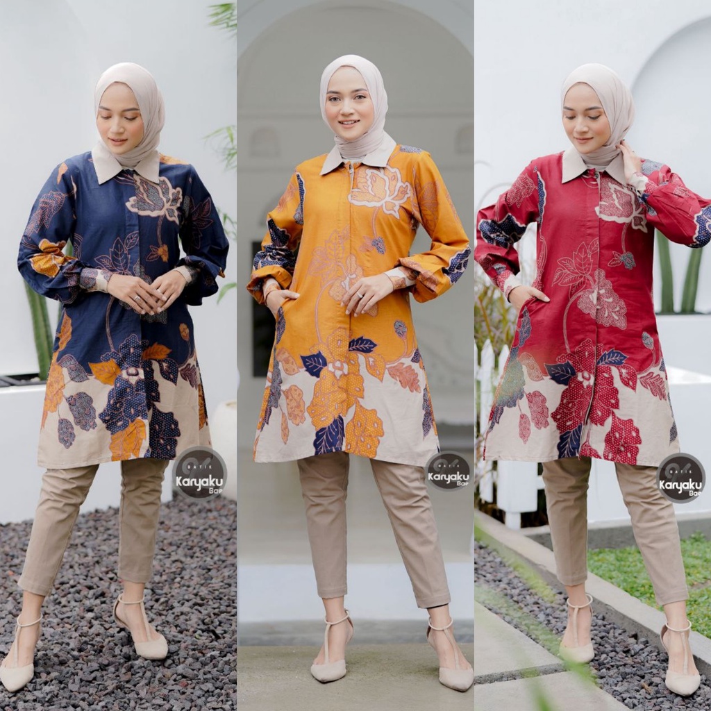 Baju Batik Wanita Modern Atasan Tunik Batik Kerja Wanita Kantor Baju Batik Wanita dan Pria Batik Seragam M L XL XXL